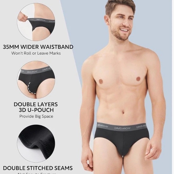 DAVID ARCHY Bamboo Men's Micro Modal Briefs No Fly 3D U Pouch 4 Pack Size L - Picture 2 of 7
